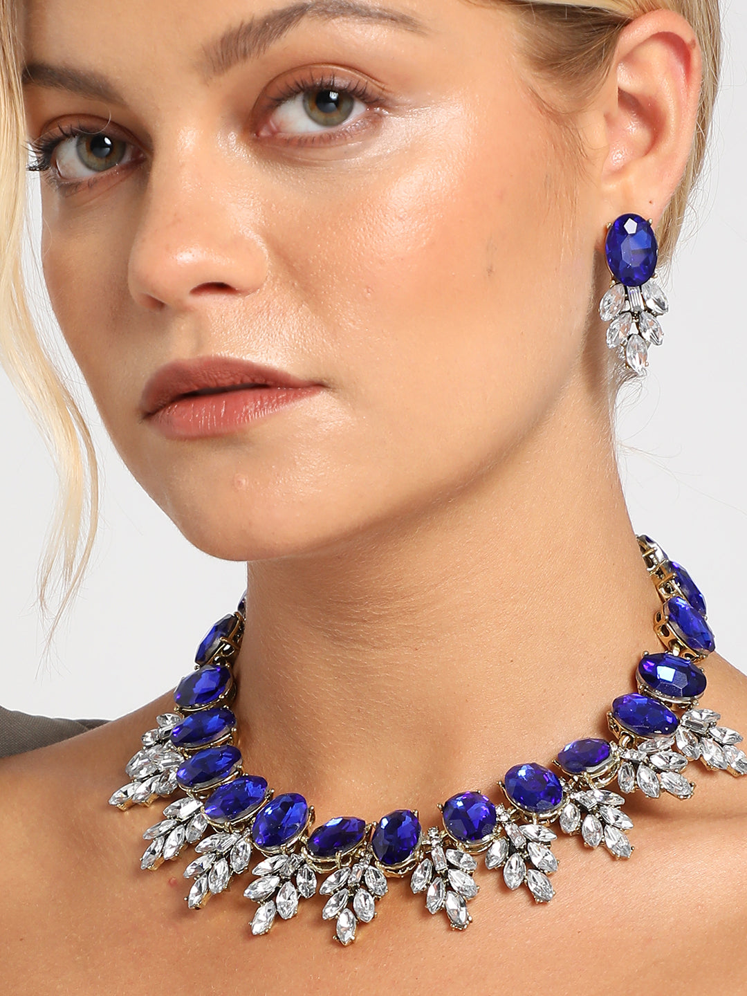Gold Plated Designer Stone Necklace and Earring Set