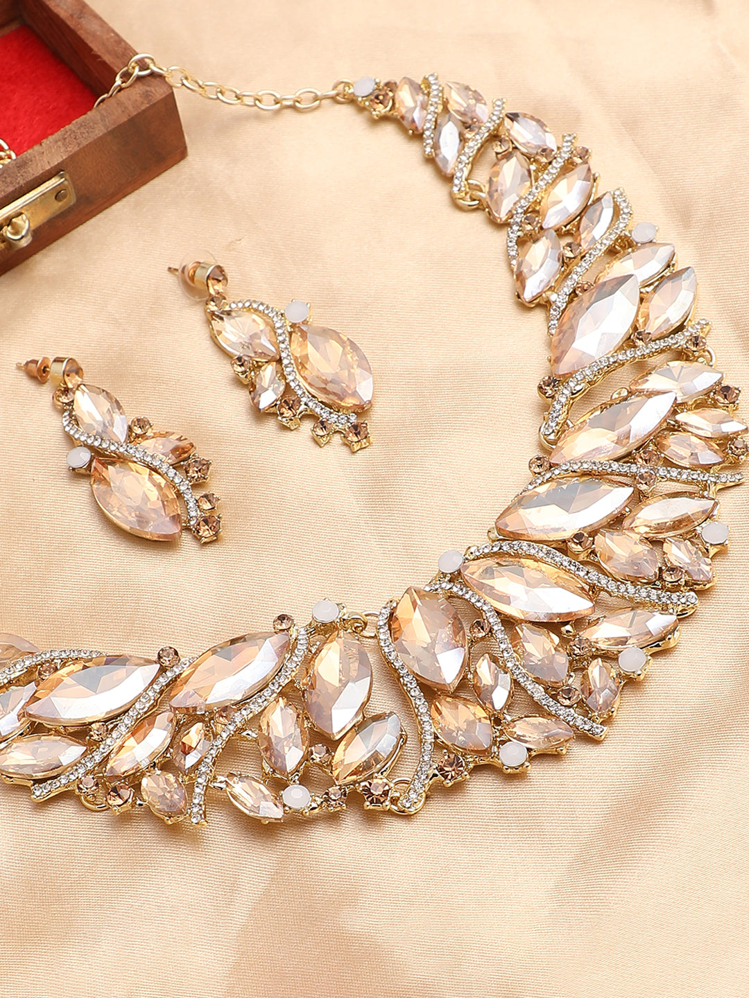 Gold Plated Designer Stone Necklace and Earring Set