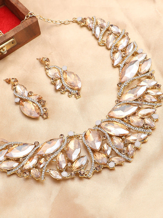 Gold Plated Designer Stone Necklace and Earring Set