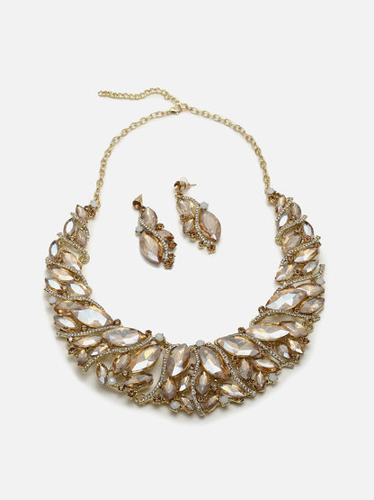 Gold Plated Designer Stone Necklace and Earring Set