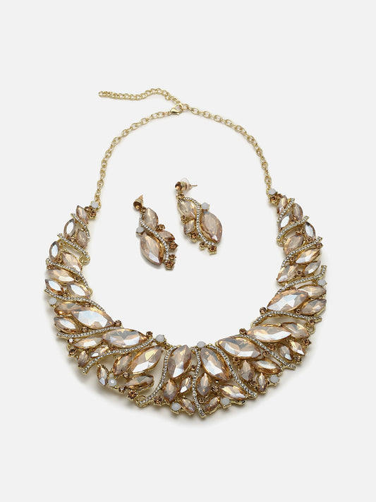 Gold Plated Designer Stone Necklace and Earring Set