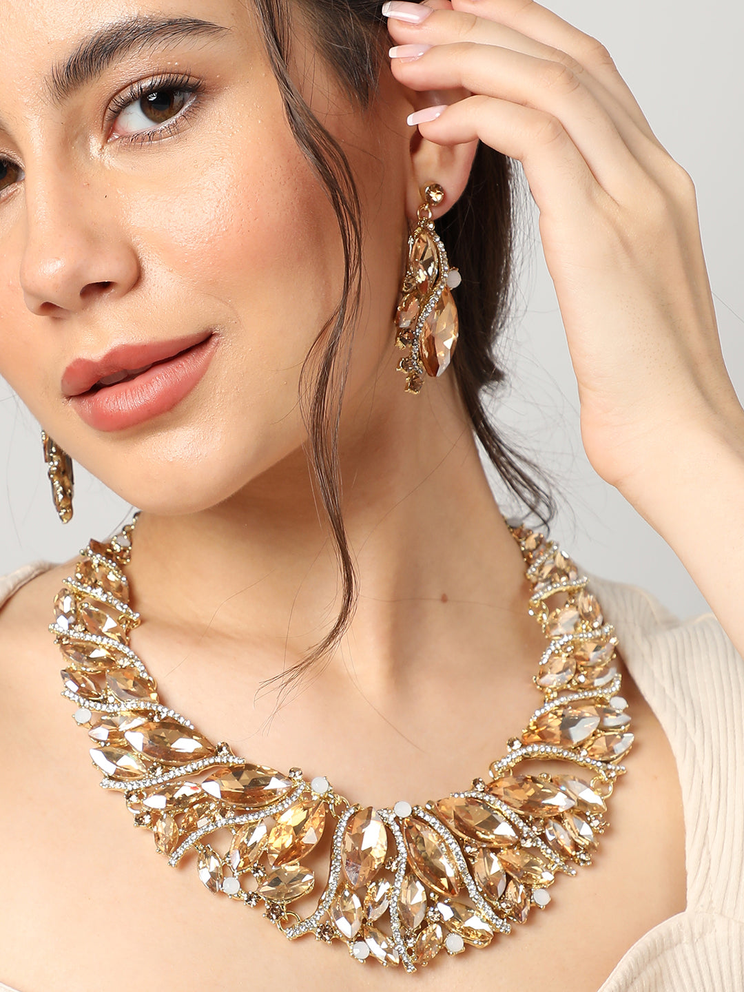 Gold Plated Designer Stone Necklace and Earring Set