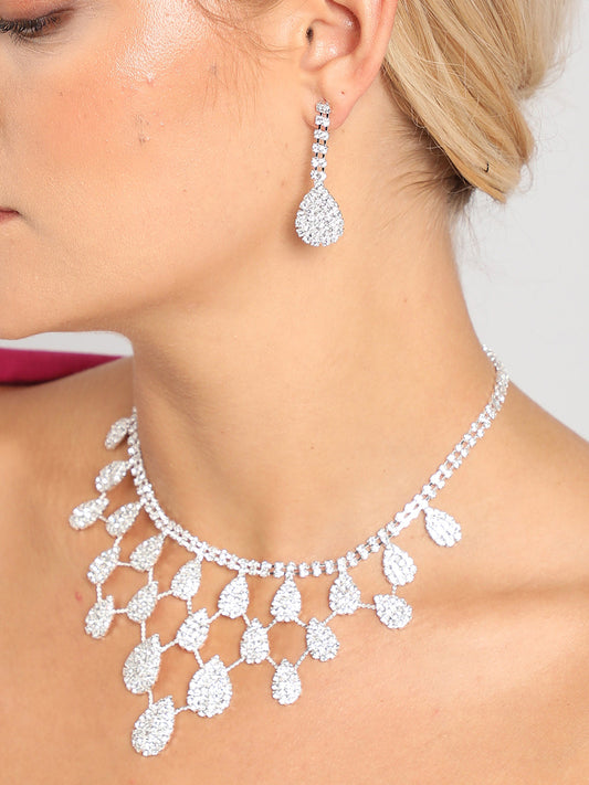 Silver Plated American Diamond Necklace and Earring Set
