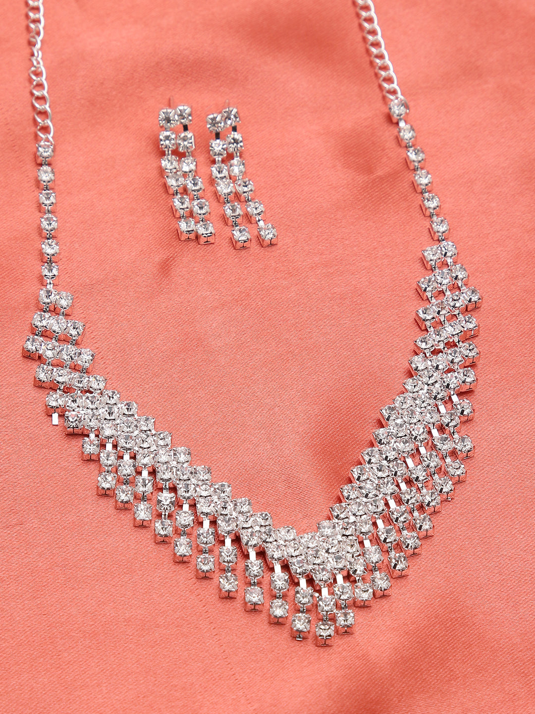 Silver Plated American Diamond Necklace and Earring Set