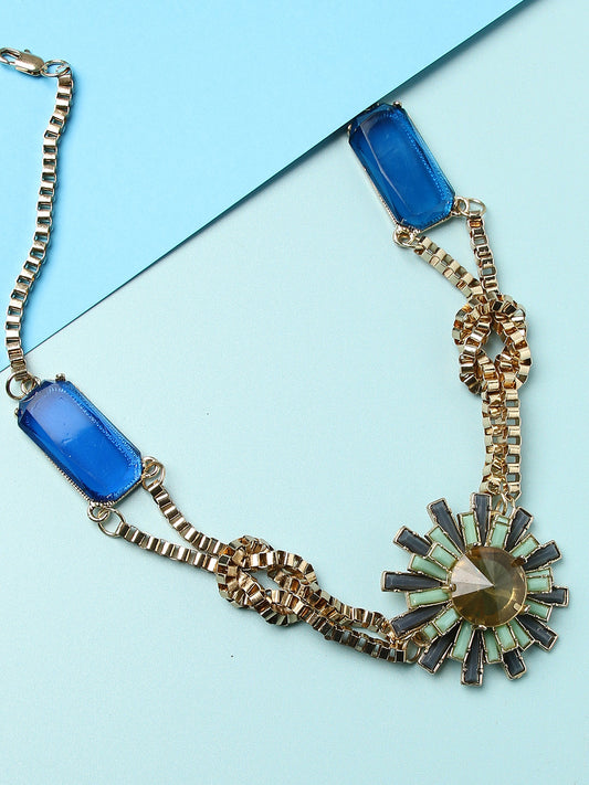 GOLD PLATED MULTI-COLOUR STONE DESIGNER NECKLACE FOR WOMEN AND GIRLS