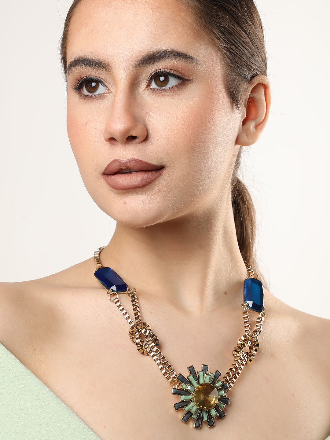 GOLD PLATED MULTI-COLOUR STONE DESIGNER NECKLACE FOR WOMEN AND GIRLS