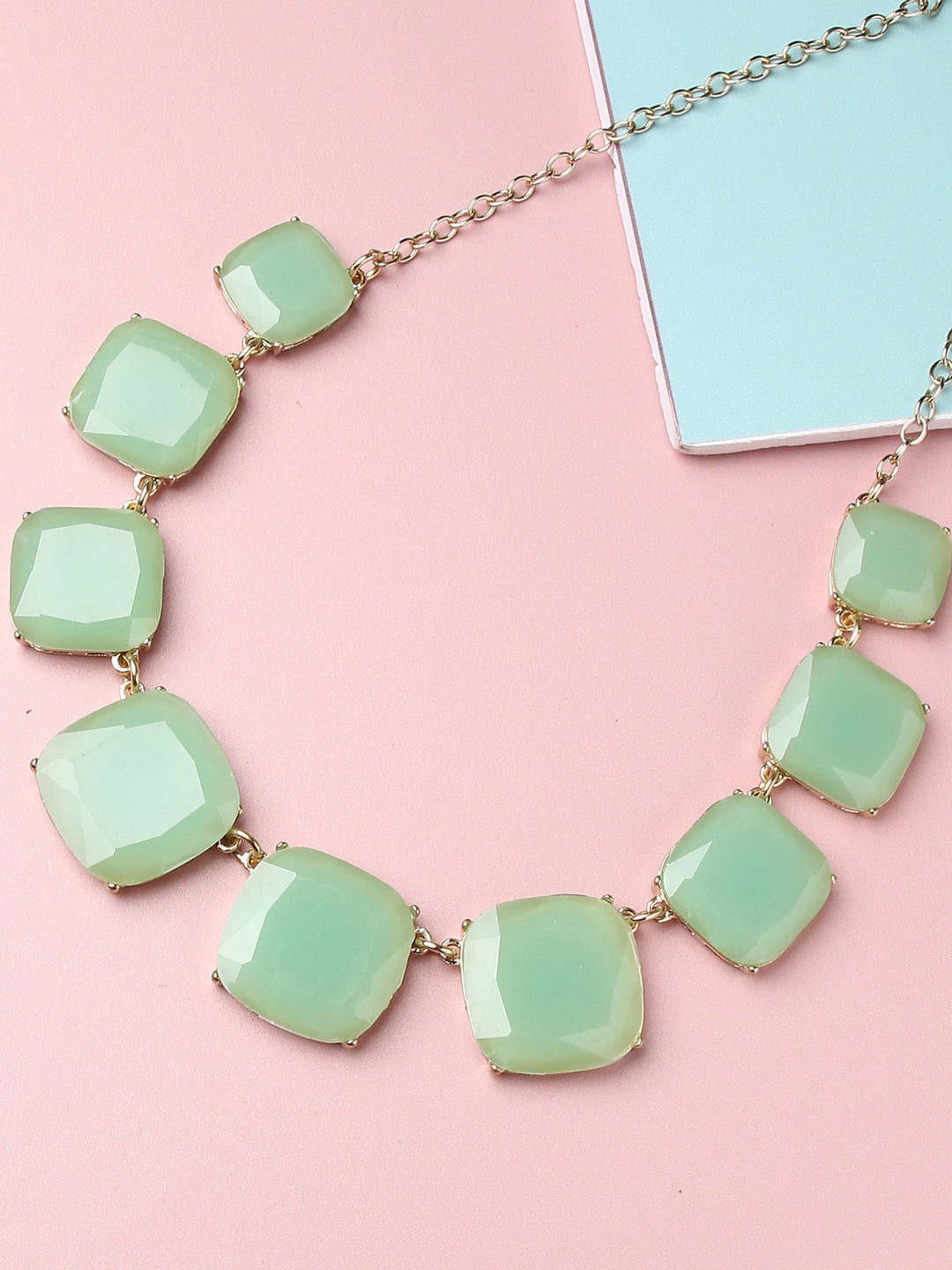 GOLD PLATED GREEN COLOUR STONE DESIGNER NECKLACE FOR WOMEN AND GIRLS
