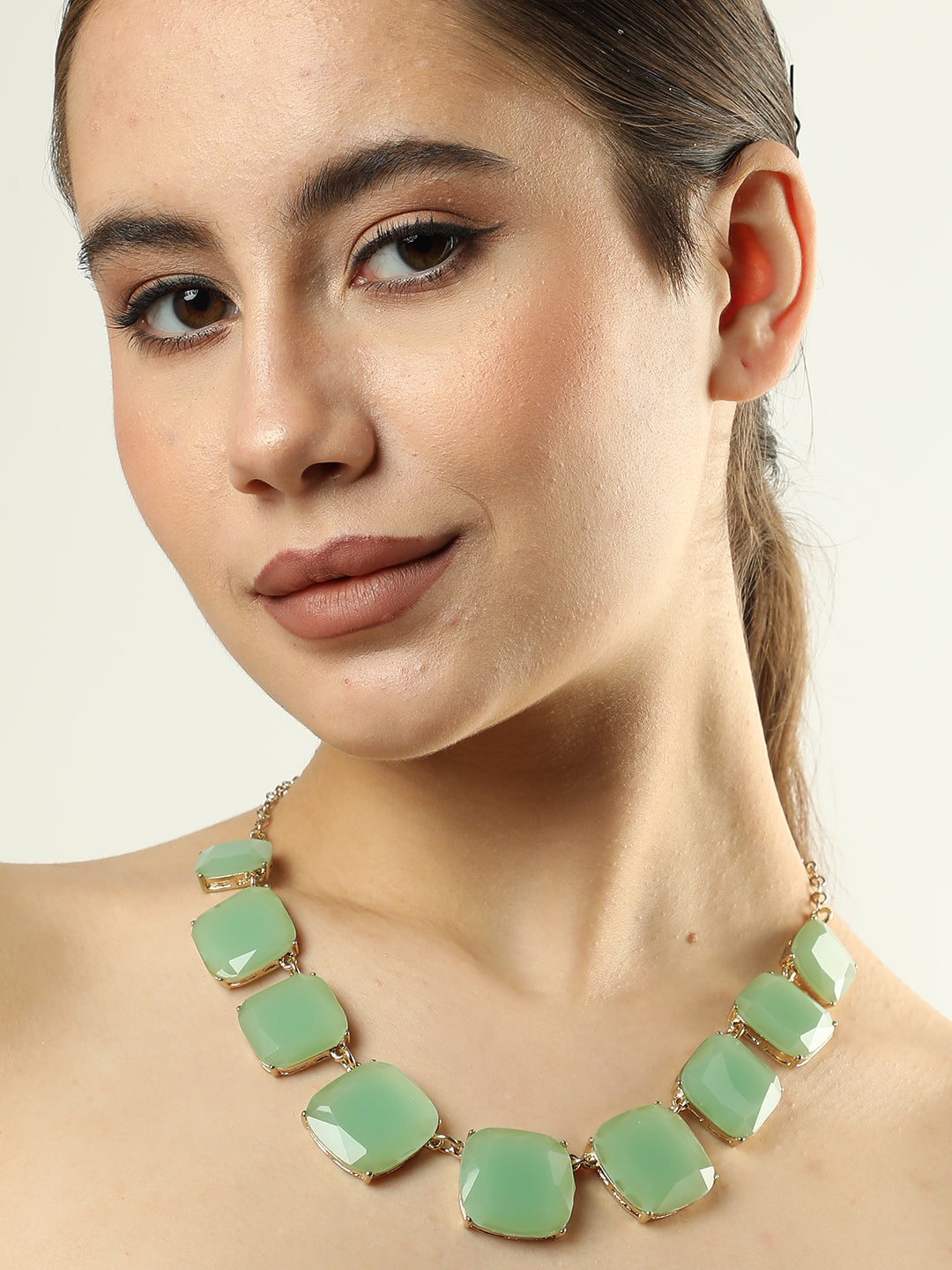 GOLD PLATED GREEN COLOUR STONE DESIGNER NECKLACE FOR WOMEN AND GIRLS