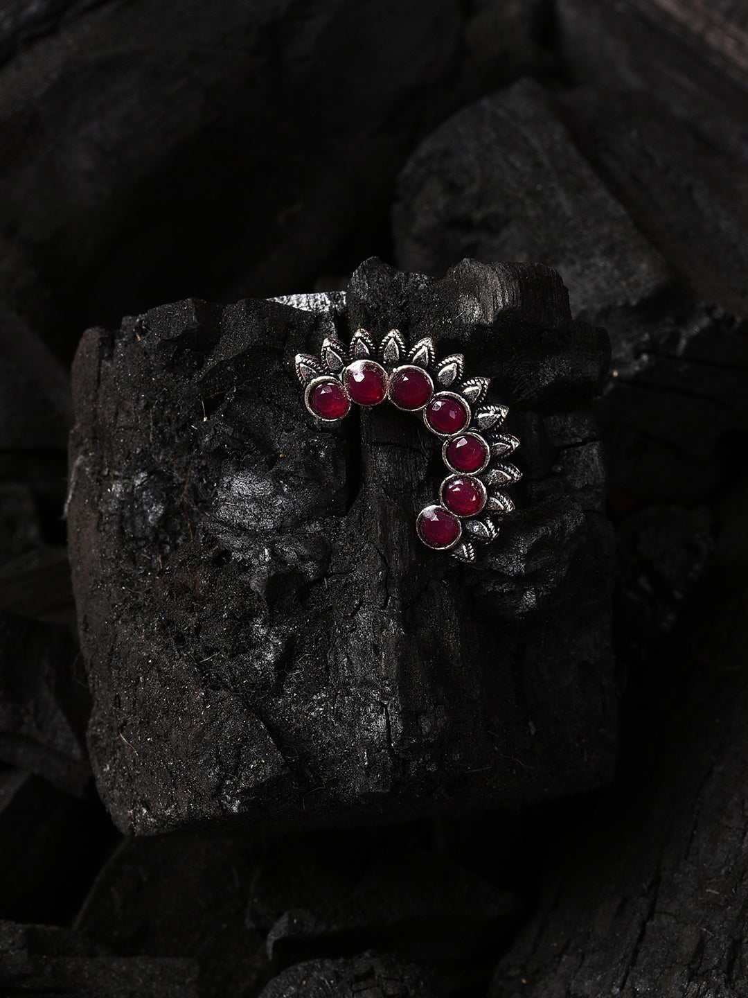 MAROON STONE HALF MOON NOSE PIN