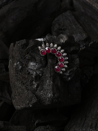 MAROON STONE HALF MOON NOSE PIN