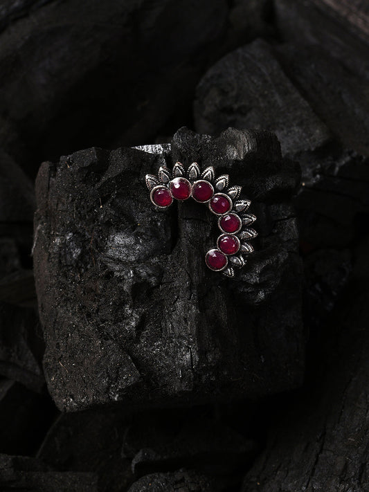 MAROON STONE HALF MOON NOSE PIN