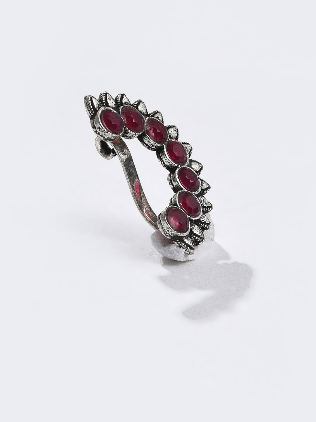 MAROON STONE HALF MOON NOSE PIN