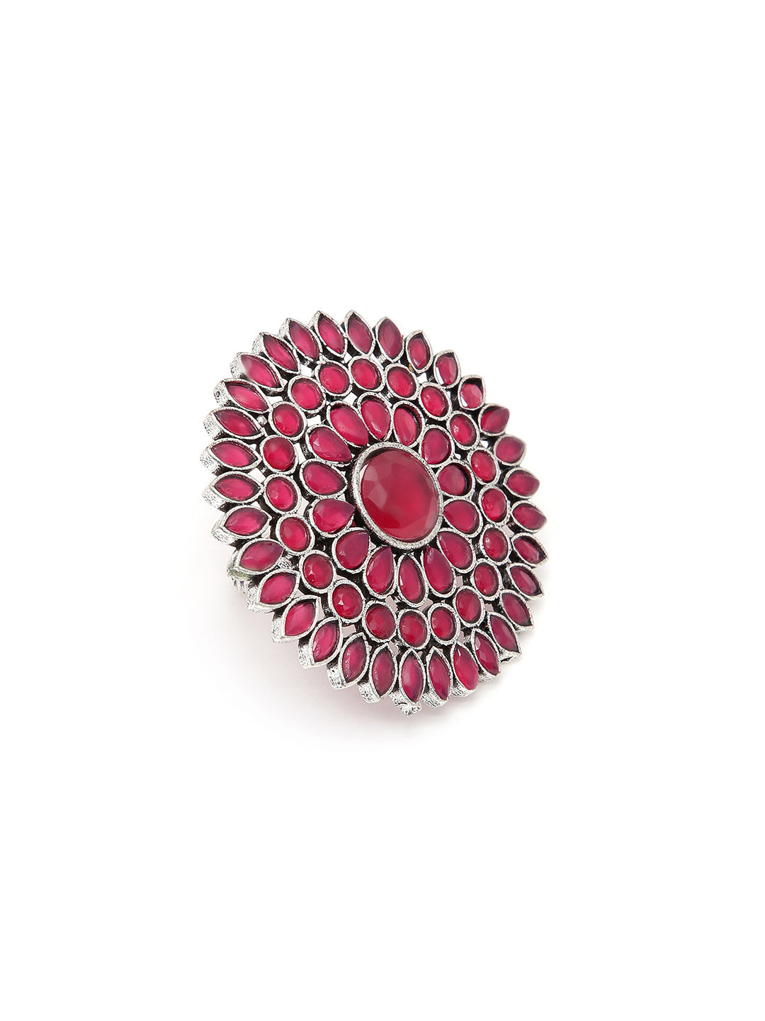 PINK STONES FLOWER SETTING COCKTAIL RING