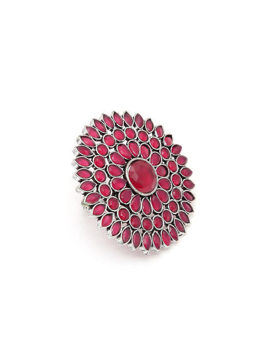 PINK STONES FLOWER SETTING COCKTAIL RING