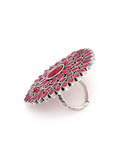 PINK STONES FLOWER SETTING COCKTAIL RING