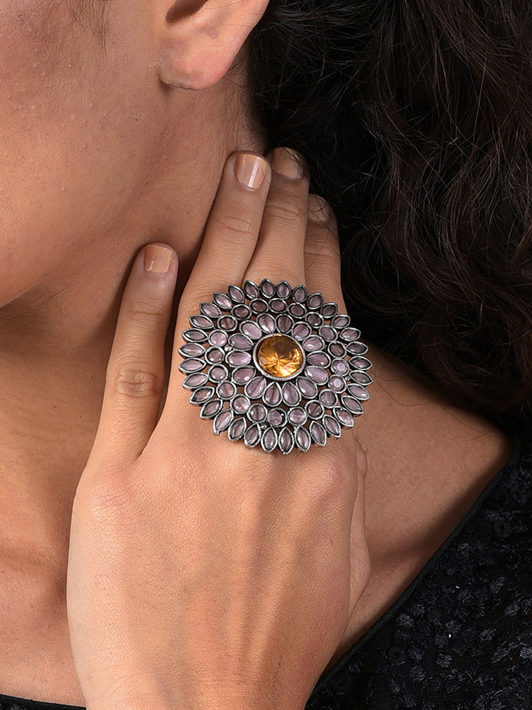 ORANGE STONE STUDED COCKTAIL RING