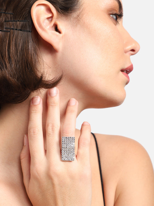 Silver Plated Party Designer Stone Ring For Women