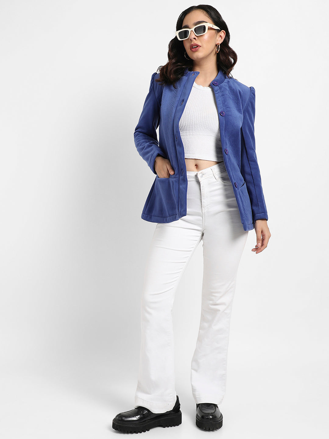 Single-Breasted Blazer With Power Shoulders