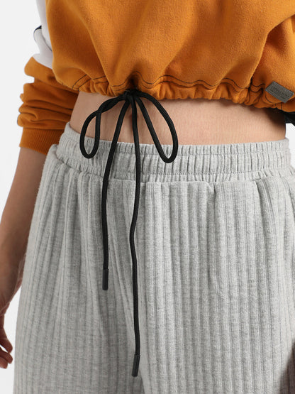 Multicolour Colourblock Cropped Sweatshirt With Tie-Up Waist