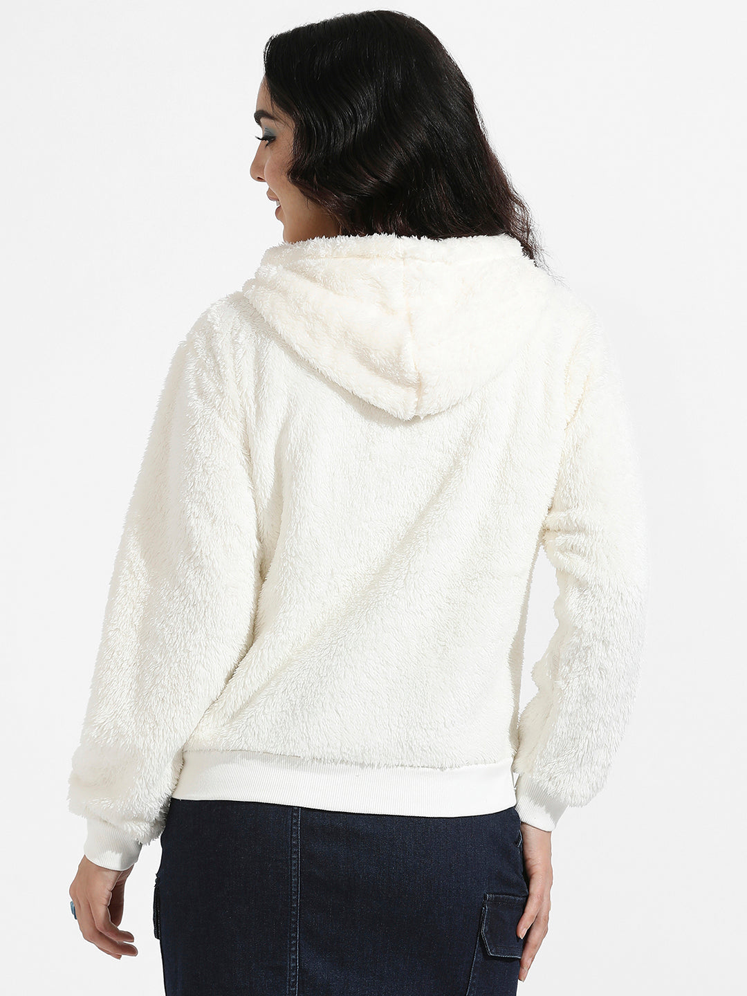 Solid Fleece Hoodie With Ribbed Hem