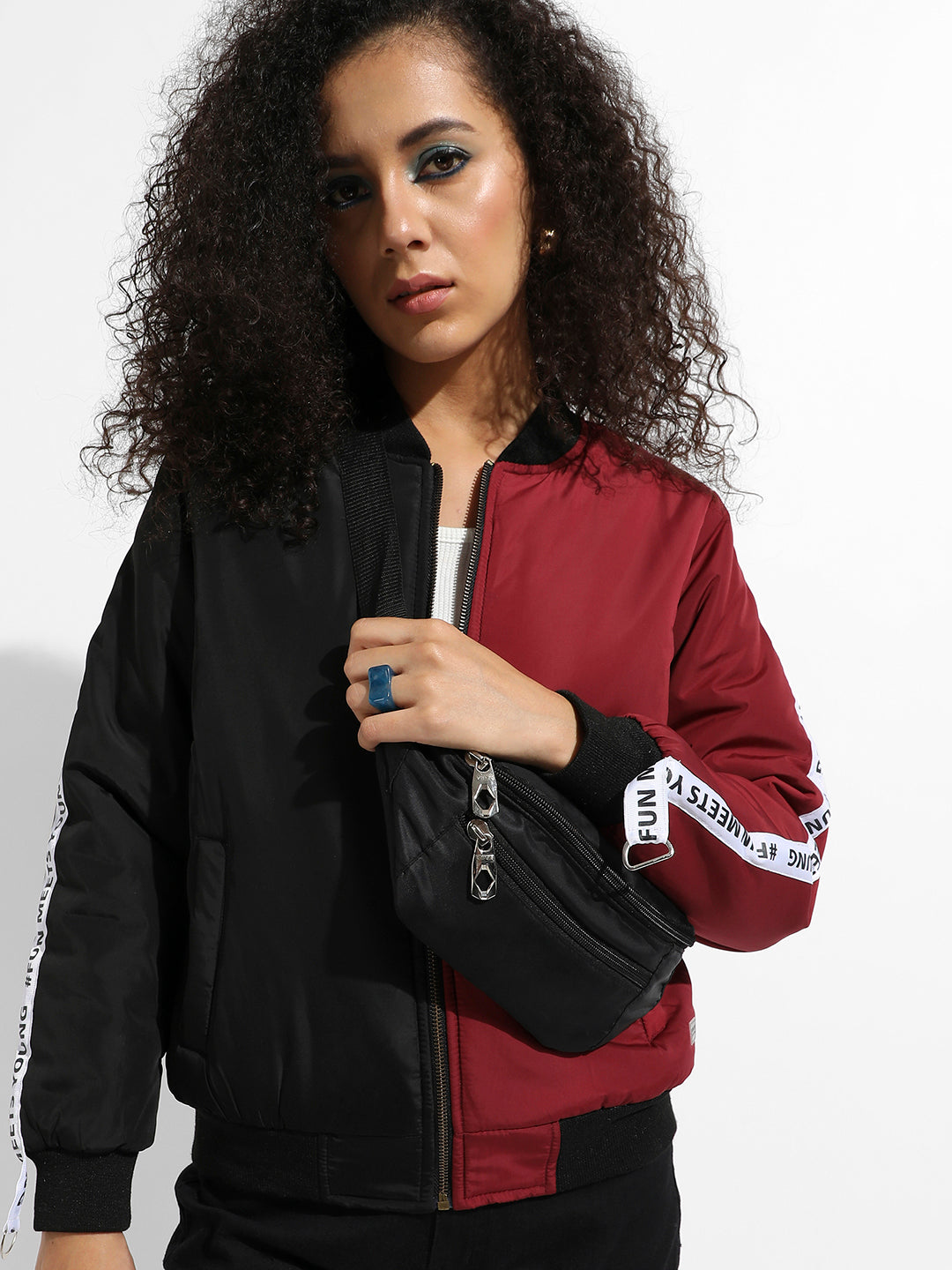Zip-Front Colourblock Bomber Jacket