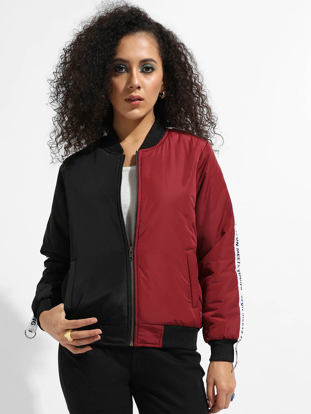 Zip-Front Colourblock Bomber Jacket