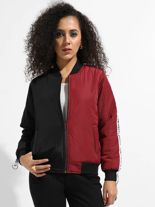 Zip-Front Colourblock Bomber Jacket