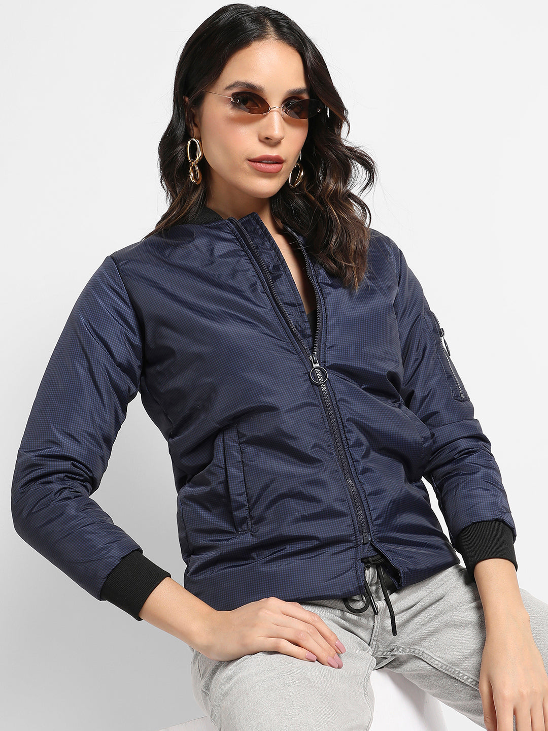 Micro Checkered Long Puffer Jacket