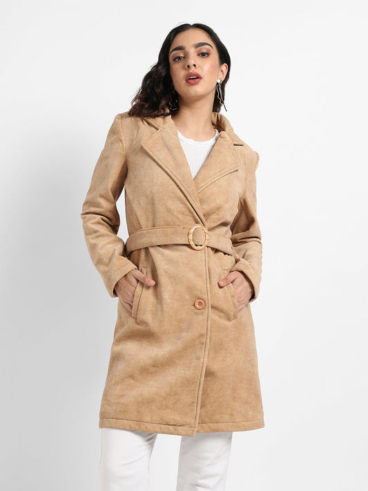 Single-Breasted Long Coat With Belted Waist
