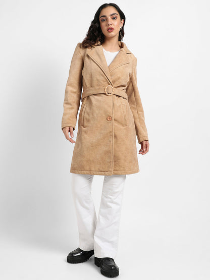Single-Breasted Long Coat With Belted Waist