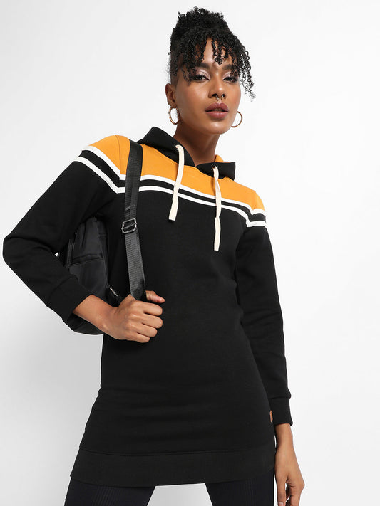Colourblock Hoodie Dress With Ribbed Hem