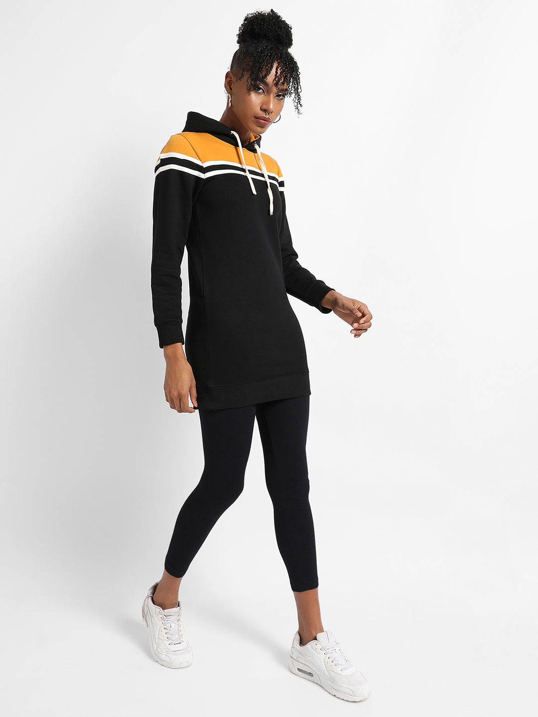 Colourblock Hoodie Dress With Ribbed Hem
