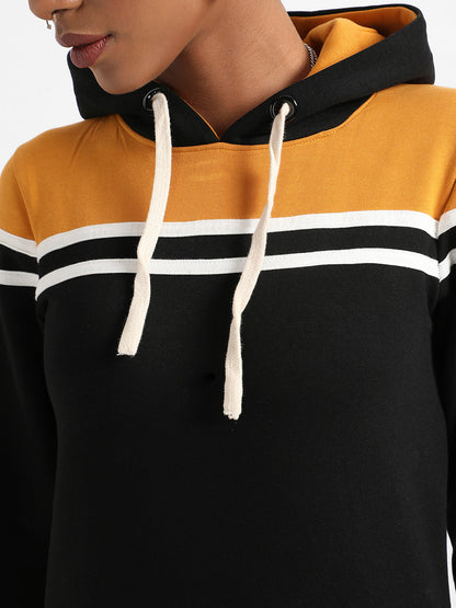 Multicolour Colourblock Hoodie Dress With Ribbed Hem