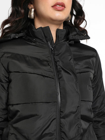 Zip-Front Puffer Jacket With Fur Detail