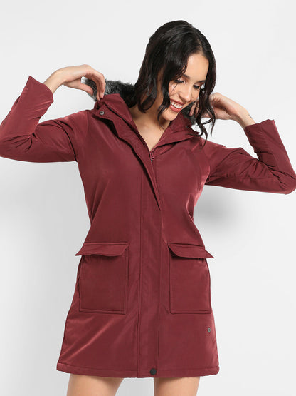 Long Puffer Jacket With Fur Detail