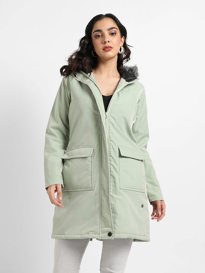 Long Puffer Jacket With Fur Detail