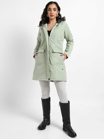 Long Puffer Jacket With Fur Detail