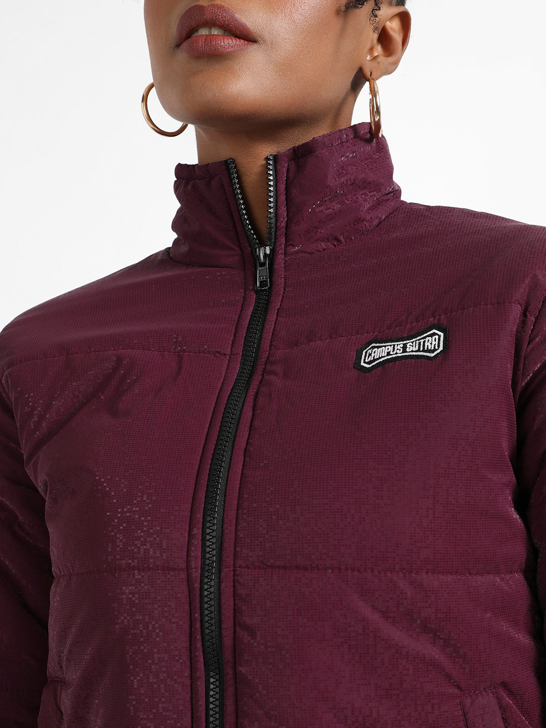 Purple Zip-Front Bomber Jacket With Angled Open Pockets