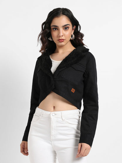 Single-Breasted Cropped Blazer With Fur Detail