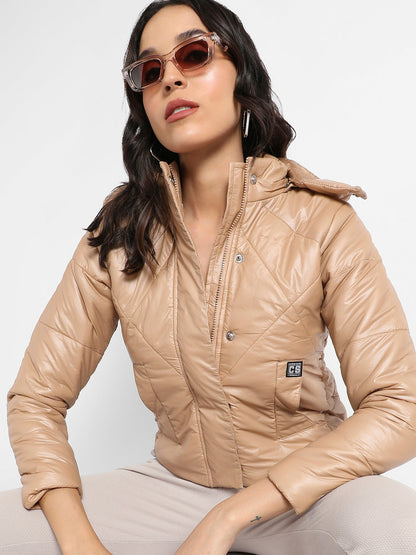 Quilted Bomber Jacket With Detachable Hood