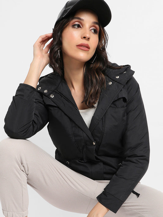 Puffer Jacket With Tie-Up Waist