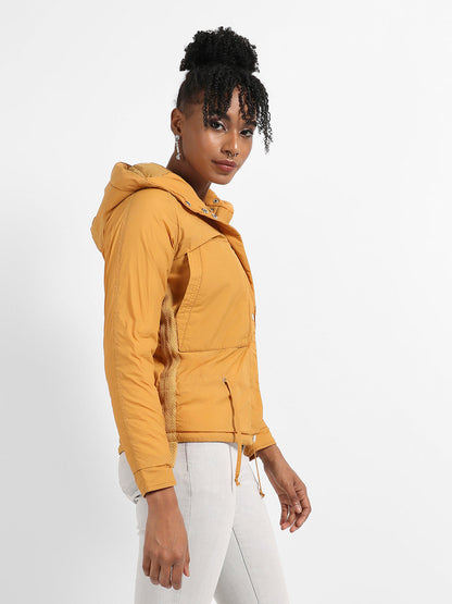 Solid Puffer Jacket With Tie-Up Details