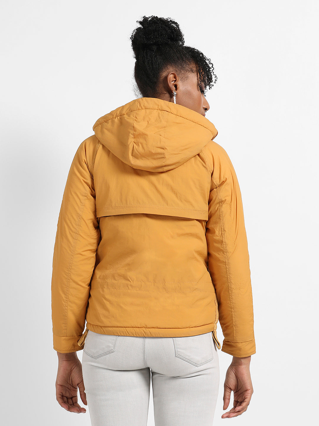 Solid Puffer Jacket With Tie-Up Details