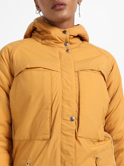Solid Puffer Jacket With Tie-Up Details