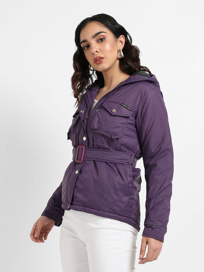 Belted Puffer Jacket With Flap Pockets