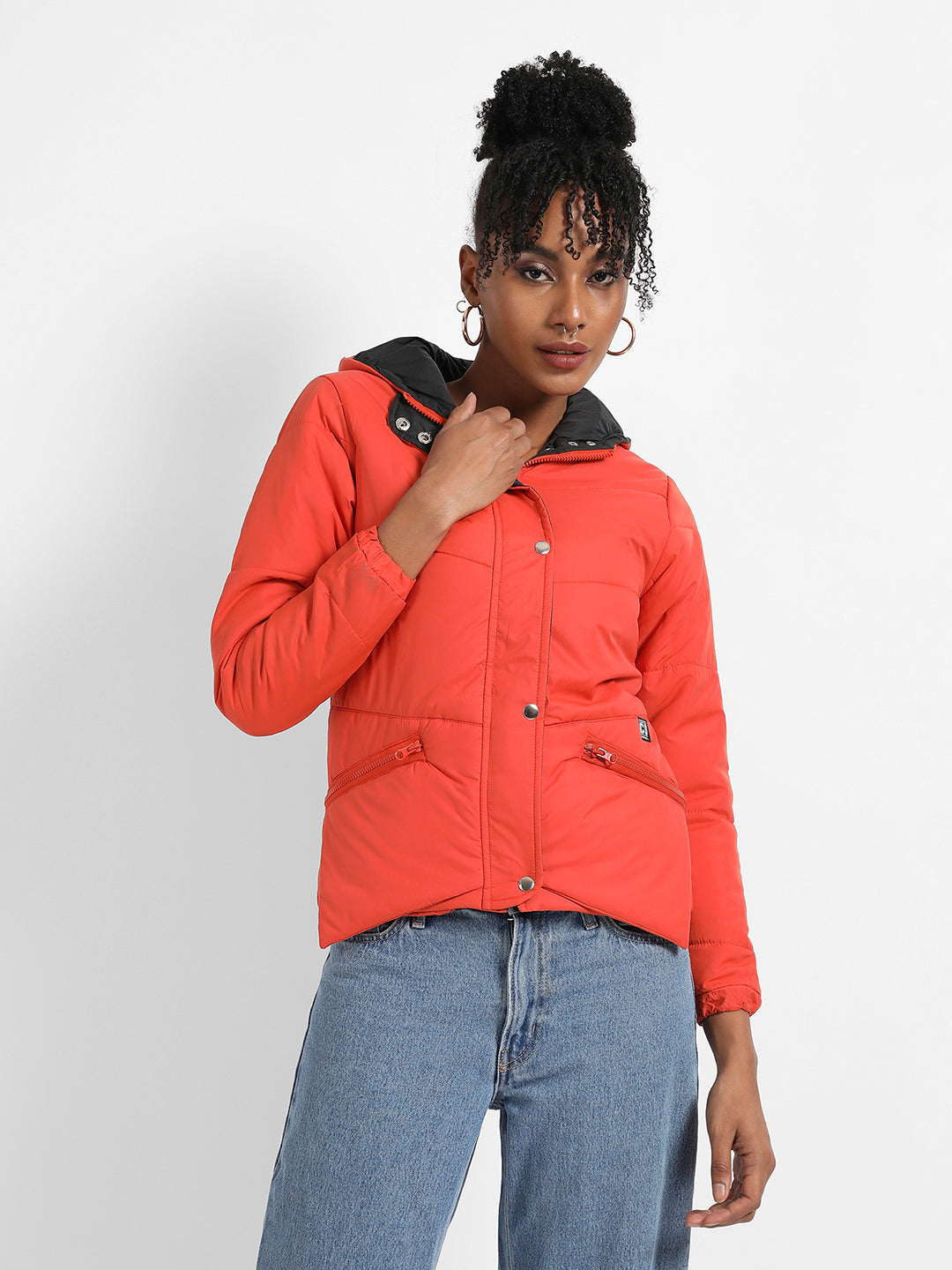 Quilted Puffer Jacket With Zipper Insert Pockets