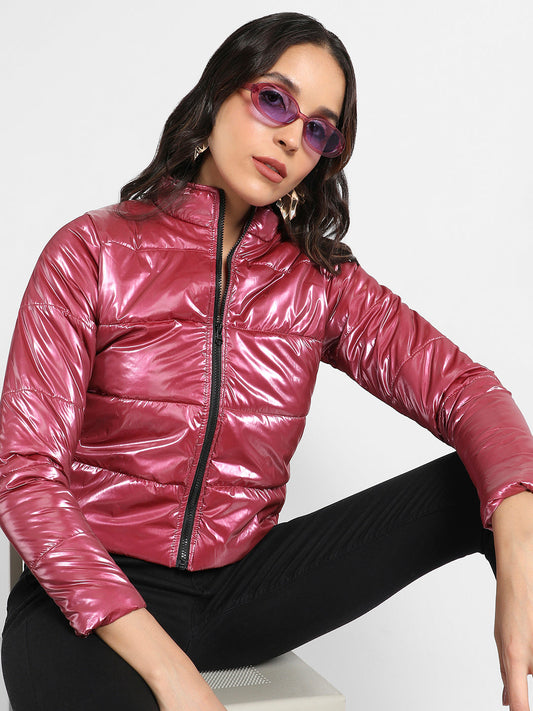 Solid High-Neck Quilted Bomber Jacket