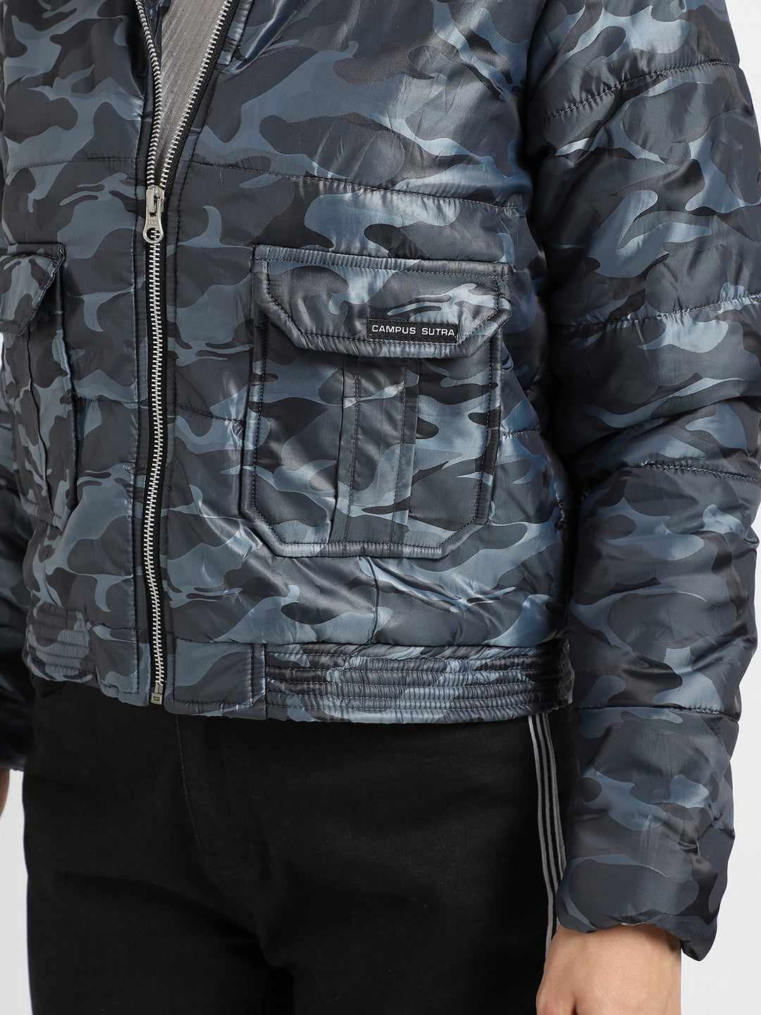 Blue Camouflage Jacket With Flap Pockets