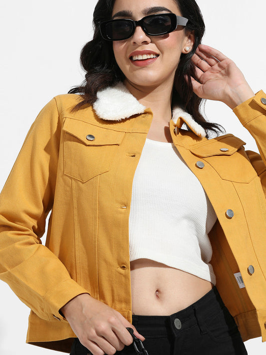 Front-Button Jacket With Fur Details