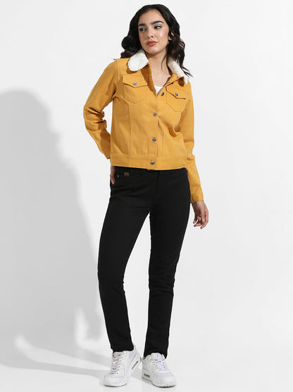 Front-Button Jacket With Fur Details